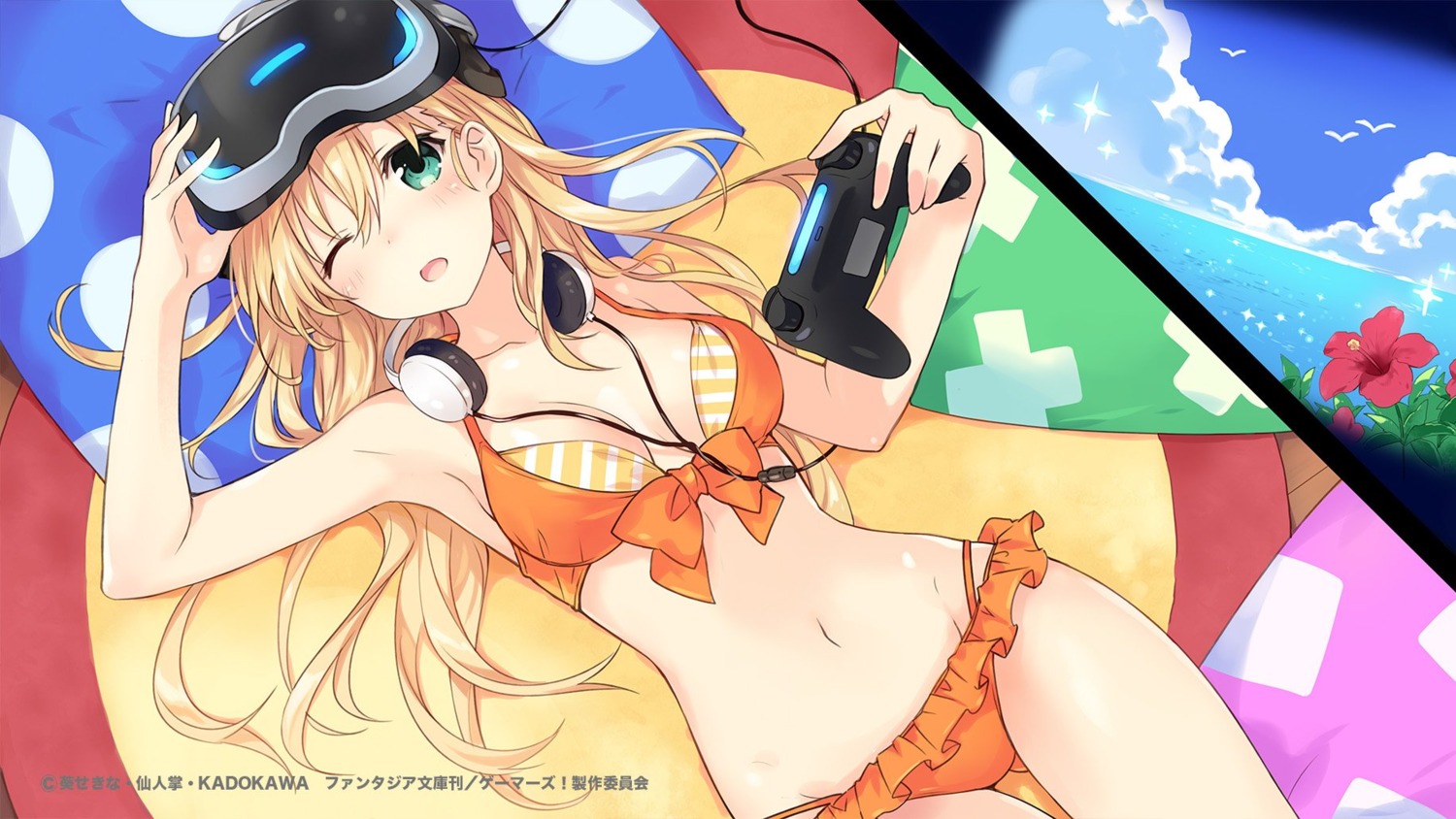 bikini cleavage gamers! headphones swimsuits tendou_karen tsunako