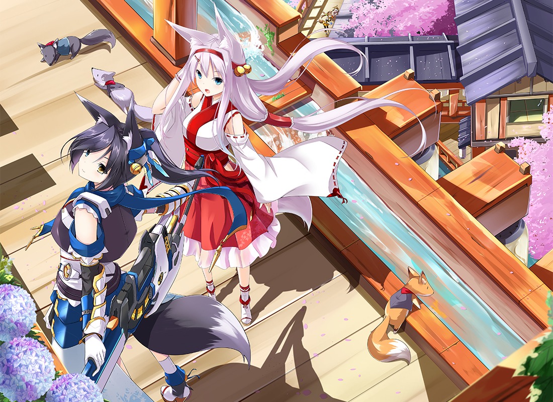 animal_ears fatke kitsune miko sword tail weapon