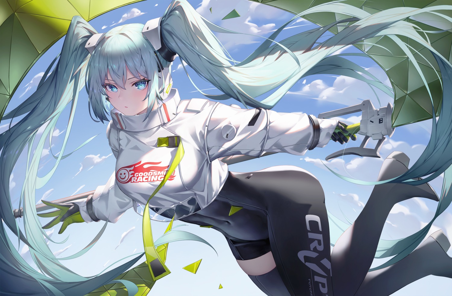 bodysuit goodsmile_racing hatsune_miku headphones racing_miku ten-u thighhighs vocaloid