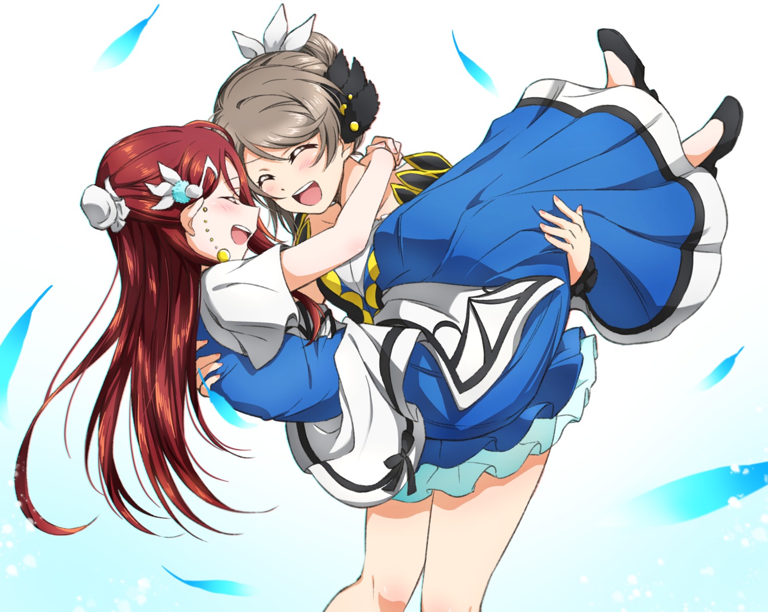 dress love_live!_sunshine!! sakurauchi_riko skirt_lift watanabe_you yuchi_(salmon-1000) yuri