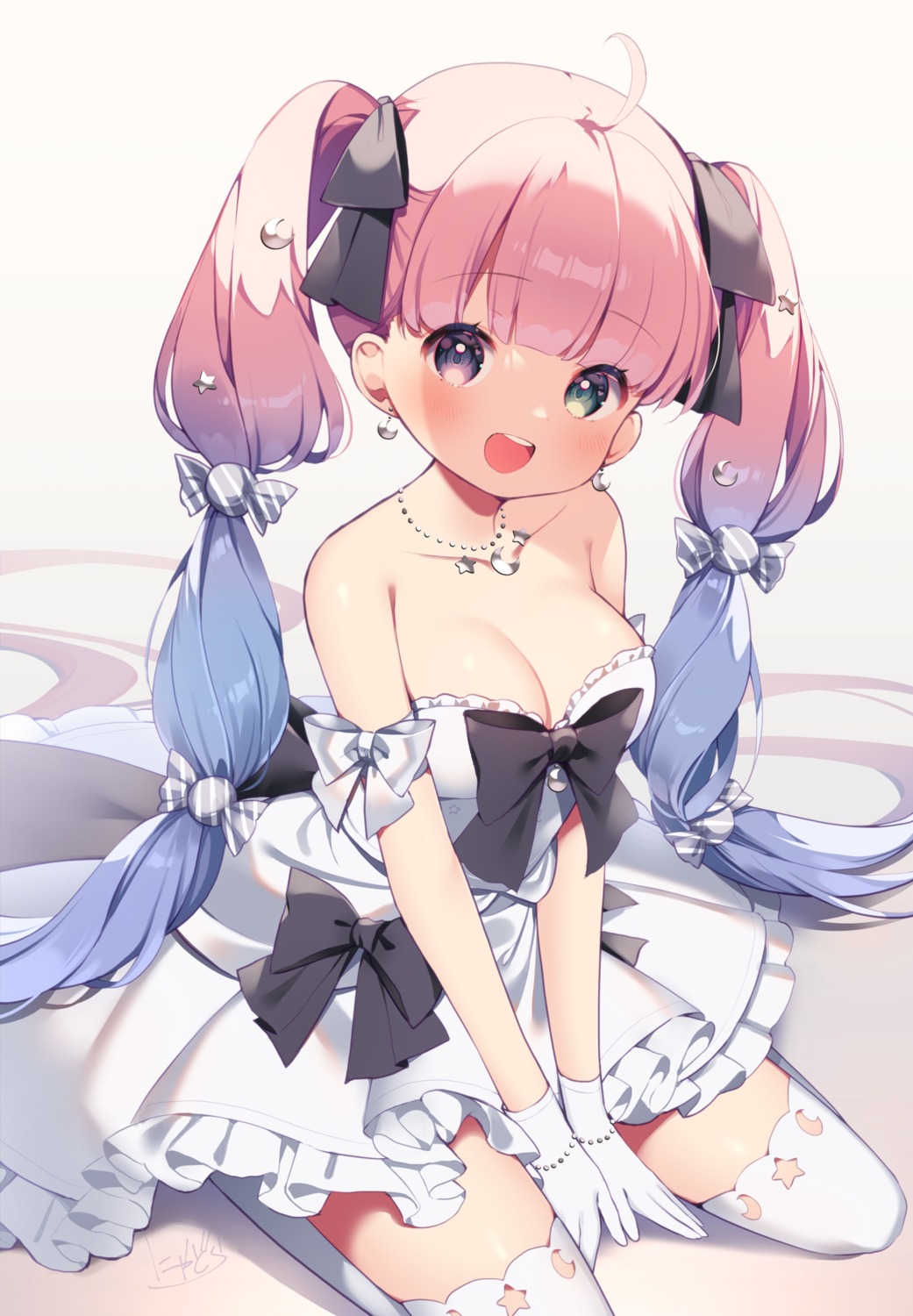 dress heterochromia himemori_luna hololive no_bra nyasunyadoora thighhighs