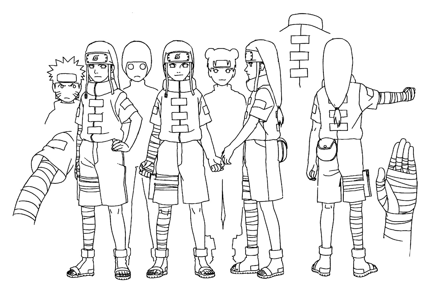 character_design hyuuga_neji line_art naruto naruto_shippuden nishio_tetsuya uzumaki_naruto