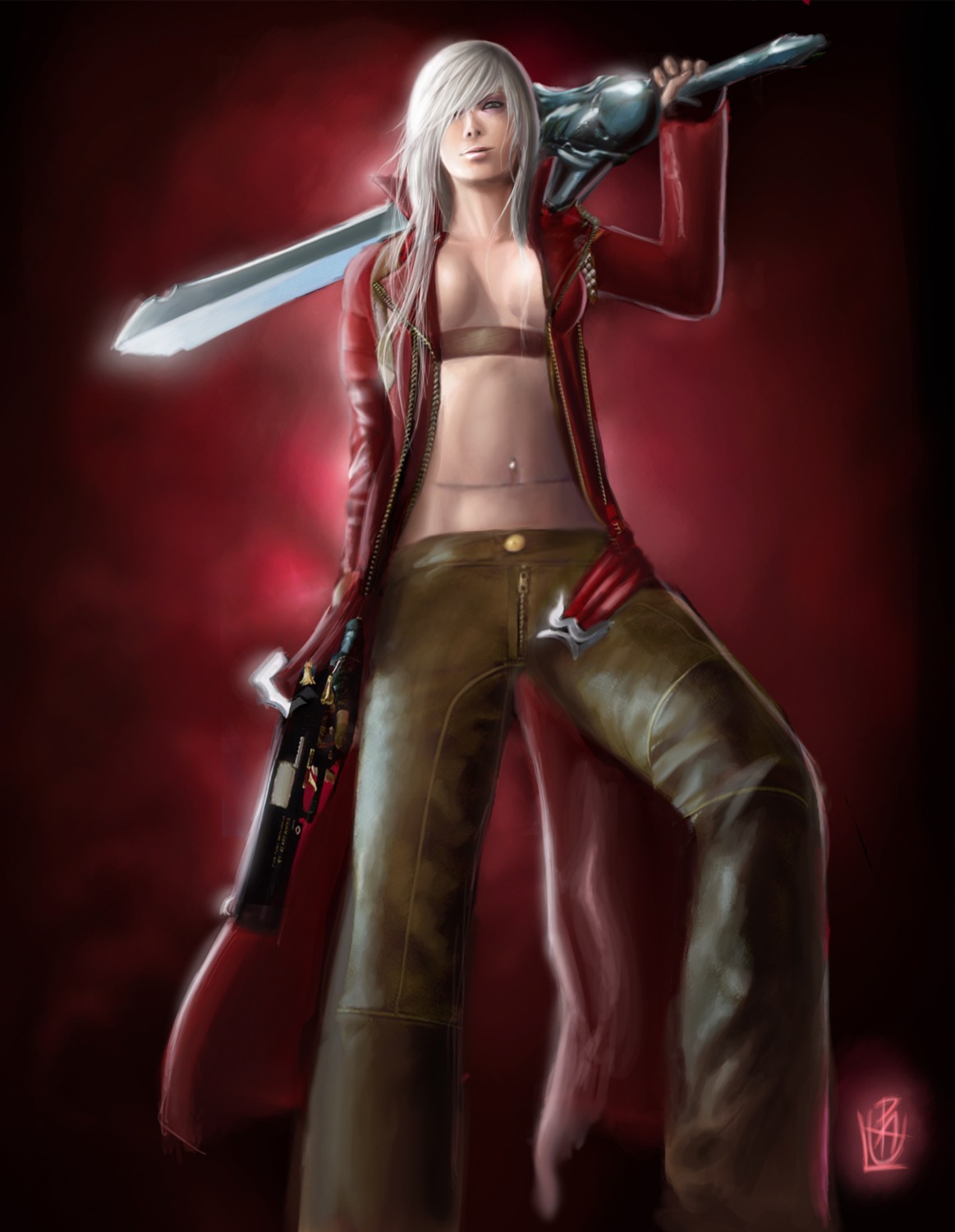 dante devil_may_cry genderswap gun no_bra open_shirt shiramune sword