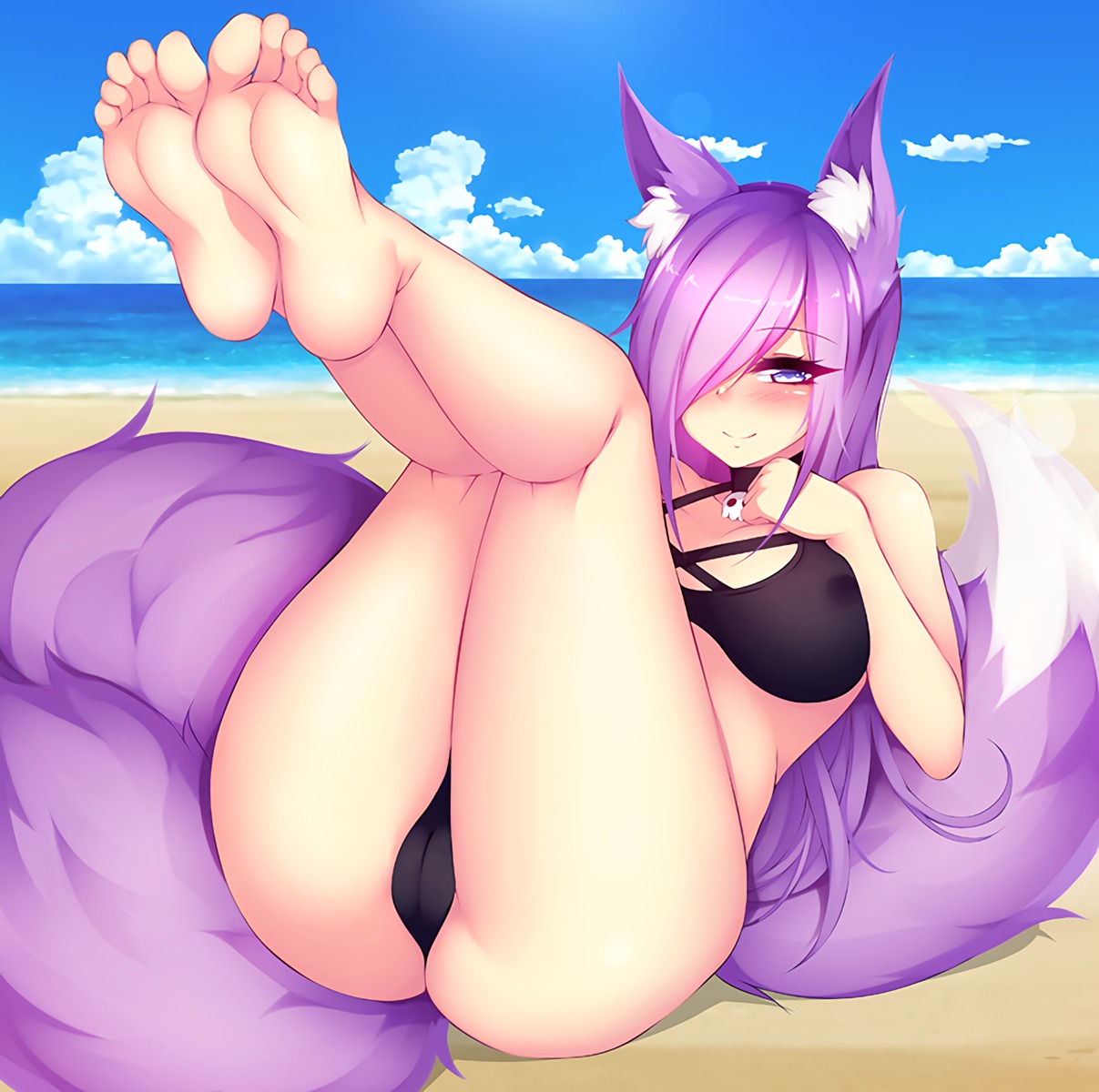 animal_ears bikini blue-senpai cameltoe erect_nipples feet foxykuro kitsune swimsuits tail thong