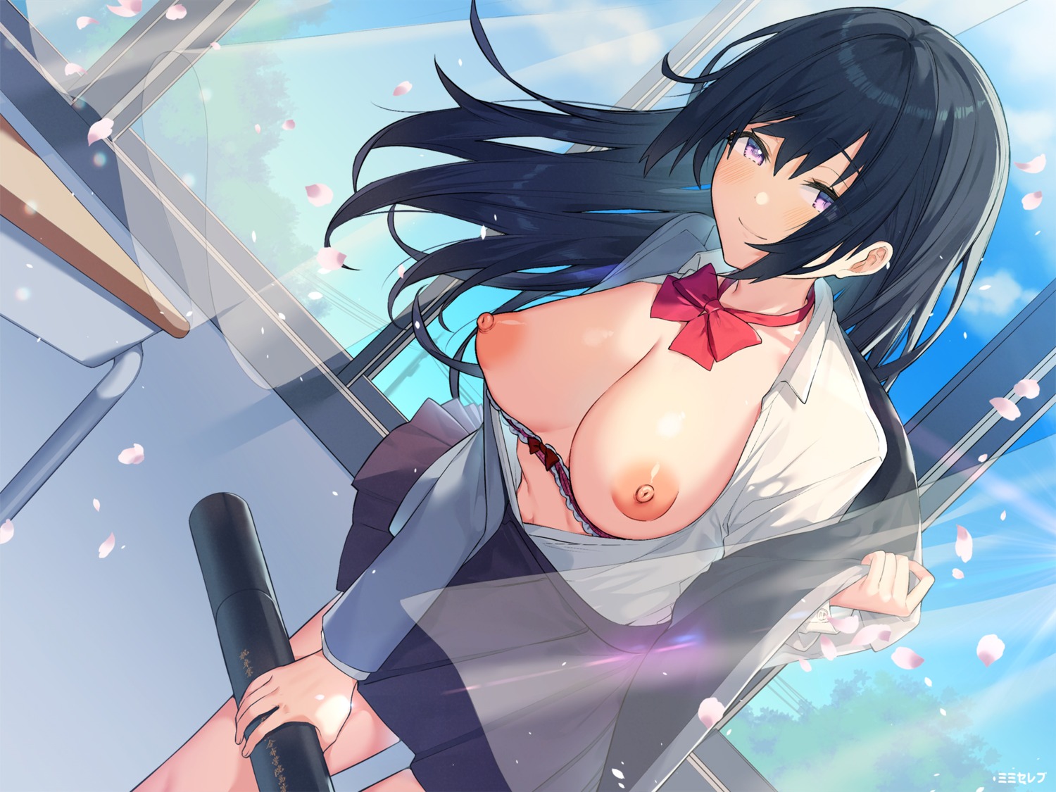 bra breasts itohana nipples open_shirt seifuku