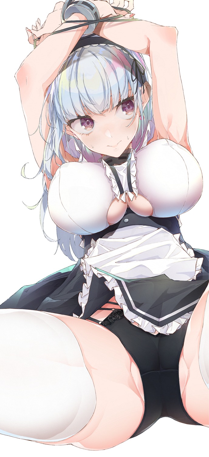 azur_lane bondage dido_(azur_lane) e_sky_rugo erect_nipples maid no_bra pantsu skirt_lift thighhighs