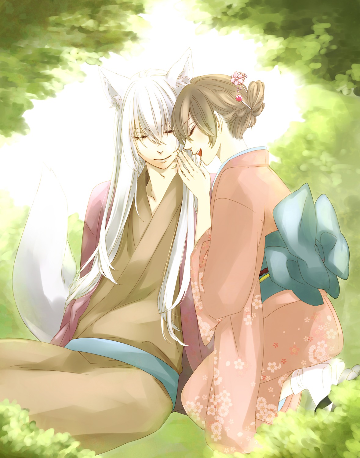 animal_ears hetzosh kamisama_hajimemashita kimono momozono_nanami tomoe_(kamisama_hajimemashita)