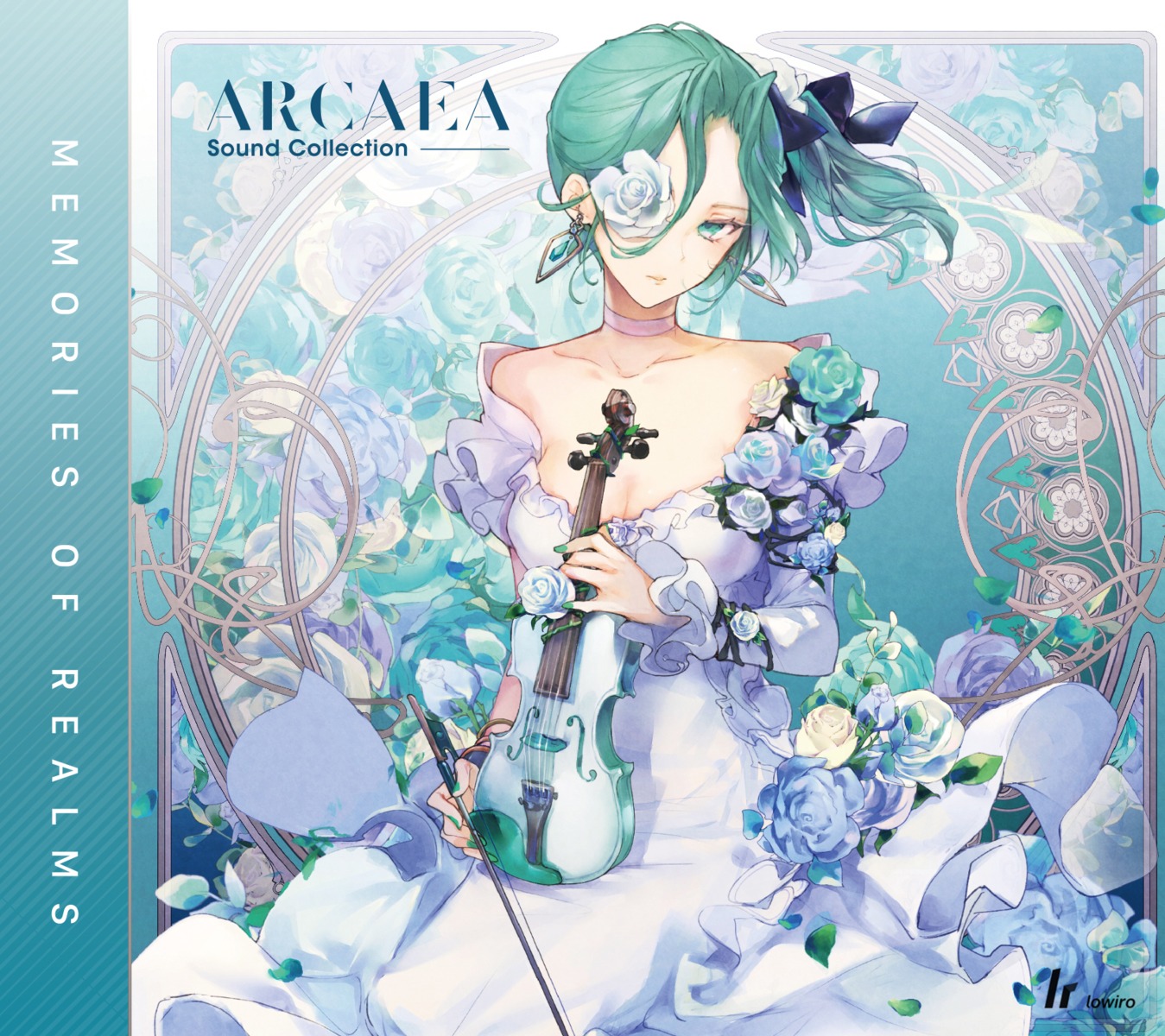 arcaea cierra_(artist) cleavage disc_cover dress no_bra