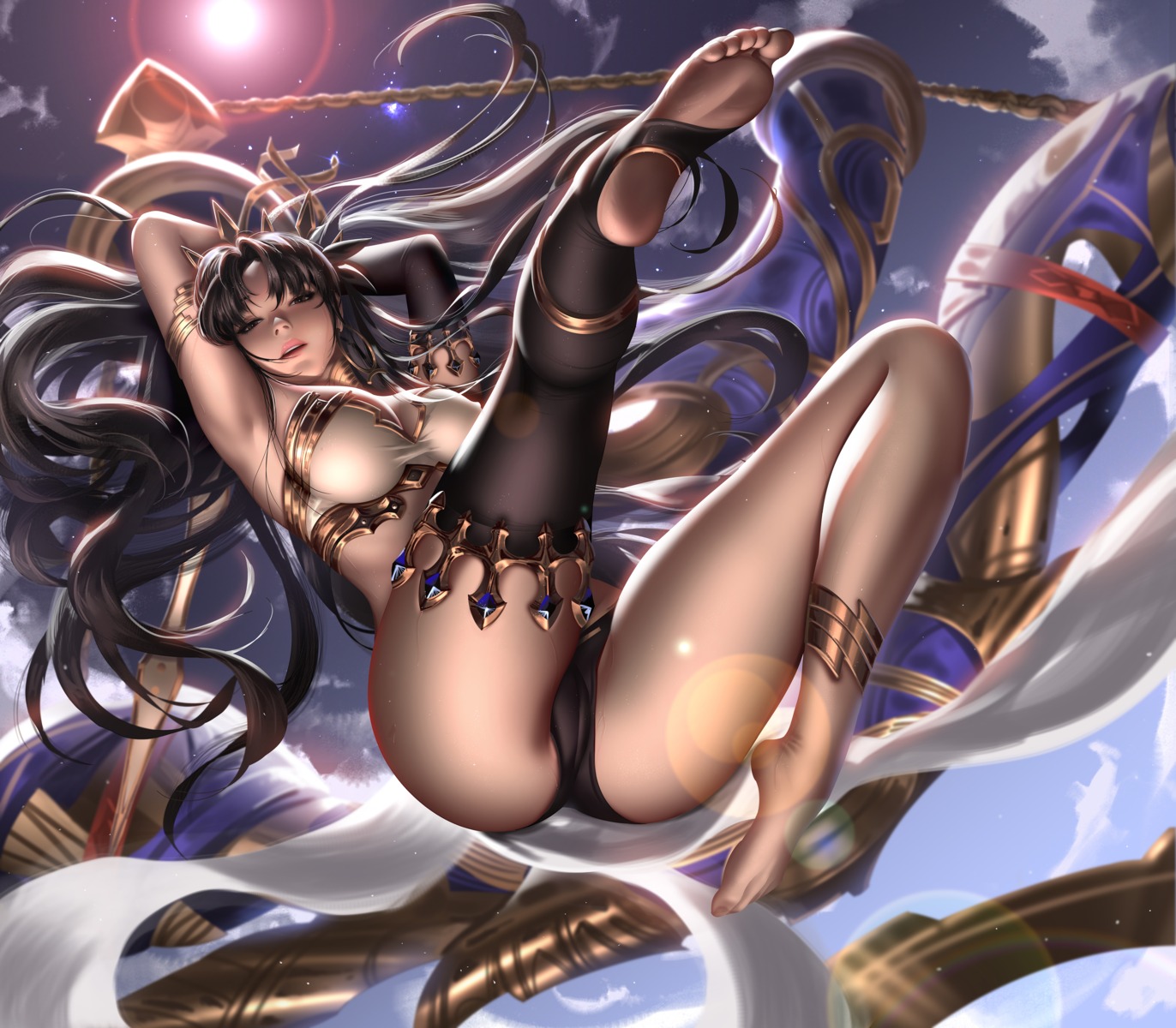 bikini_armor cameltoe fate/grand_order feet ishtar_(fate/grand_order) liang_xing thighhighs weapon