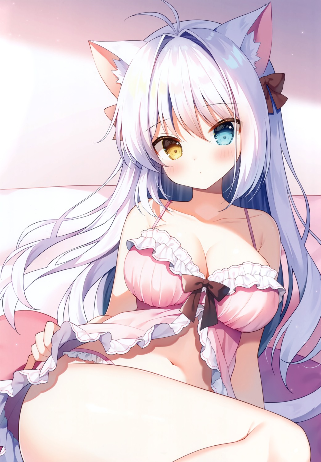 aina_rive animal_ears heterochromia lingerie mauve nekomimi pantsu tail wata★punch