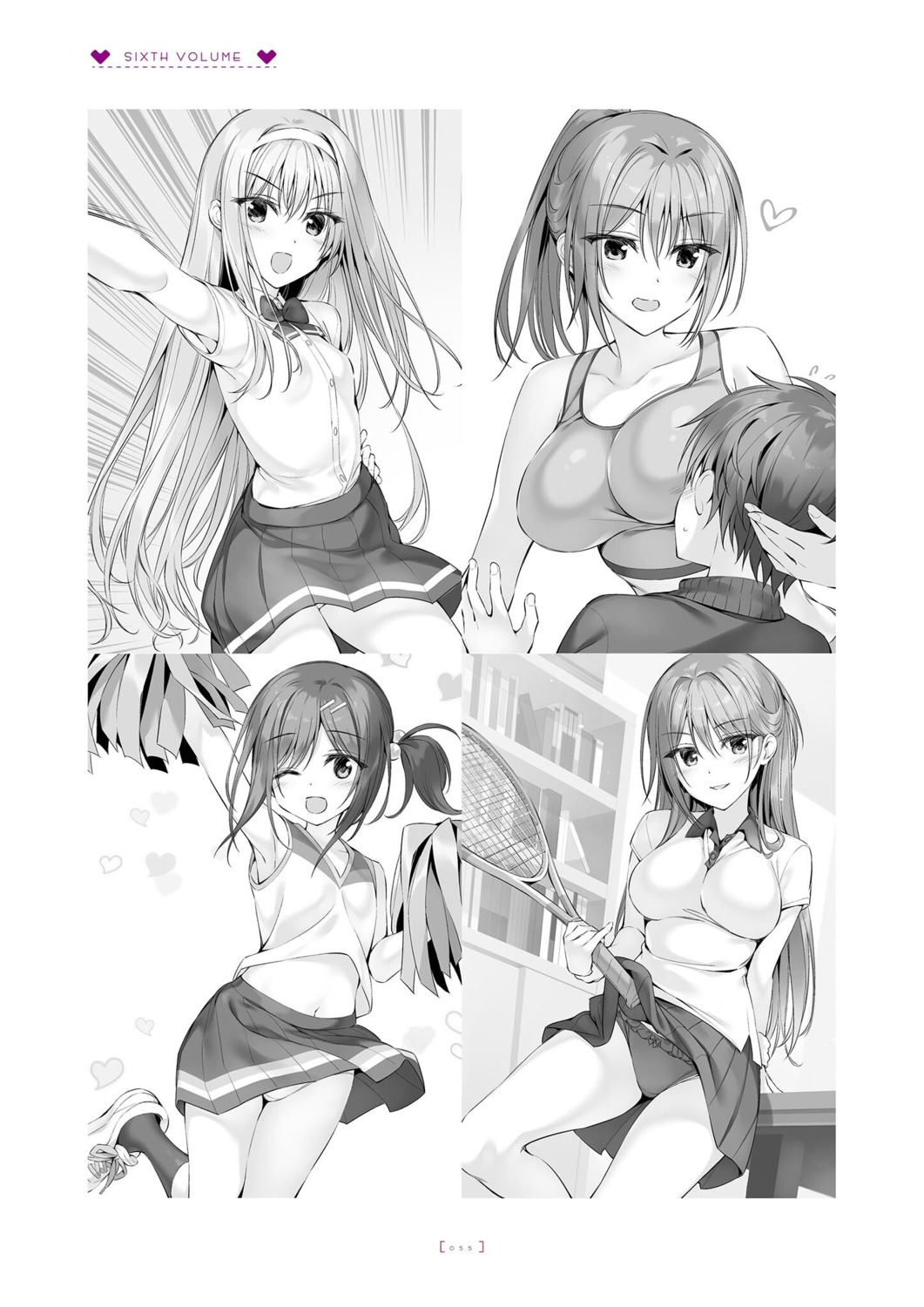 boku_no_kanojo_sensei cheerleader fujiki_maka loli monochrome oryou pantsu saigi_makoto seifuku shinbou_enri shinju_muku skirt_lift tennis