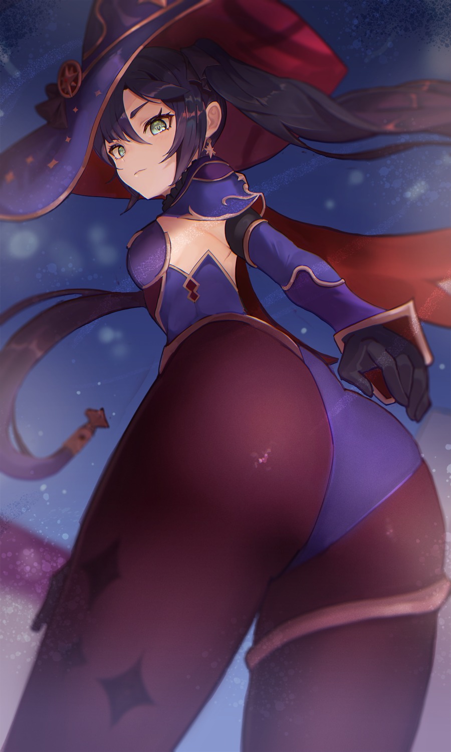 ass garter genshin_impact leotard mona_megistus moth1 pantyhose witch