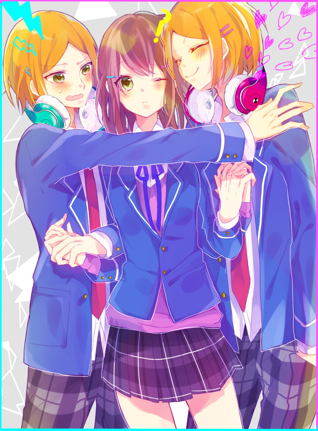 anzu_(ensemble_stars!) aoi_hinata aoi_yuuta ensemble_stars! headphones seifuku tyanotya