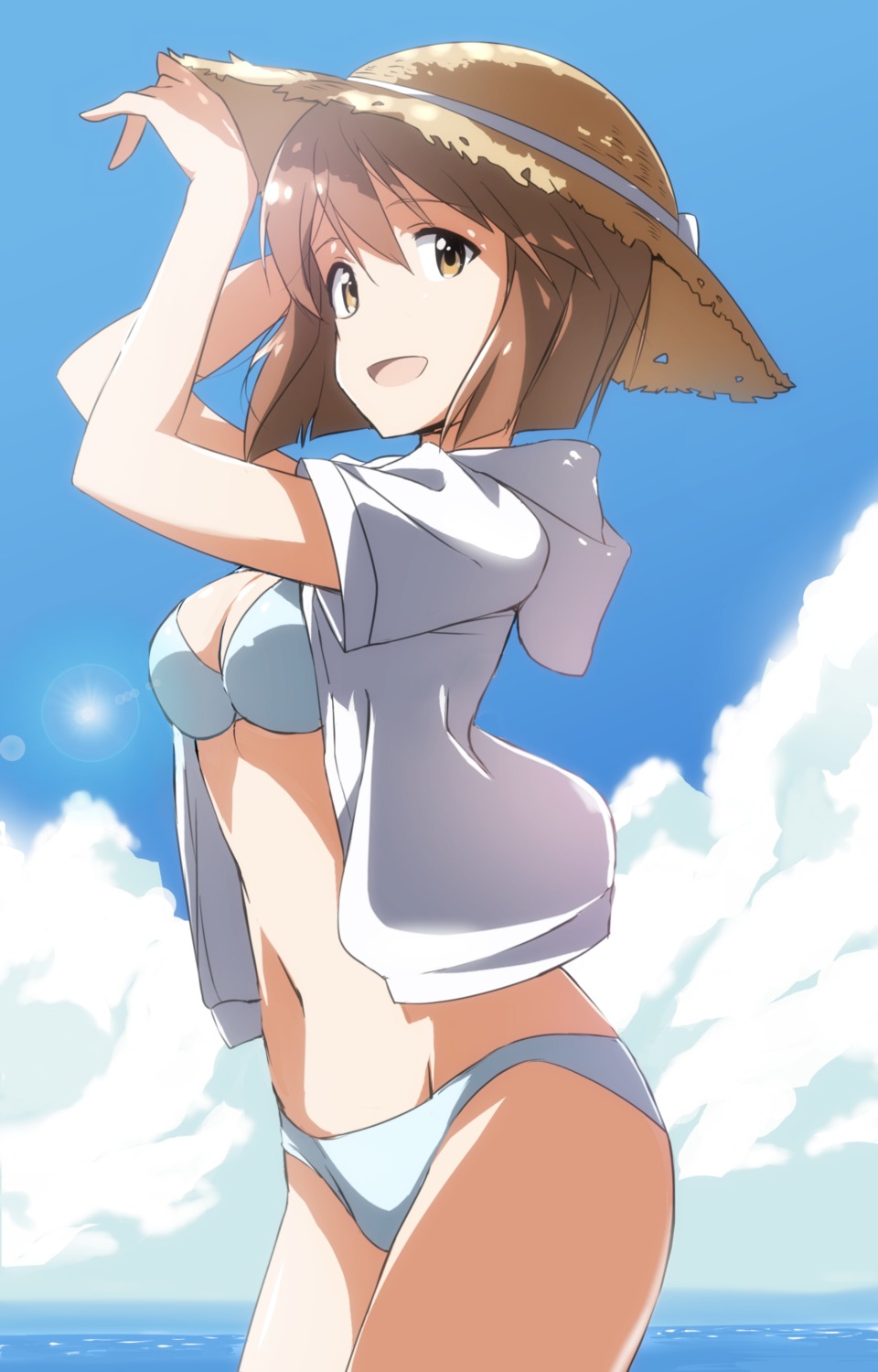 bikini cleavage hagiwara_yukiho open_shirt swimsuits the_idolm@ster yumekaranigeruna