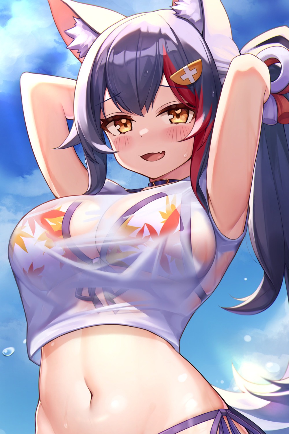 animal_ears bikini deaver hololive hololive_gamers ookami_mio see_through swimsuits tail wet_clothes