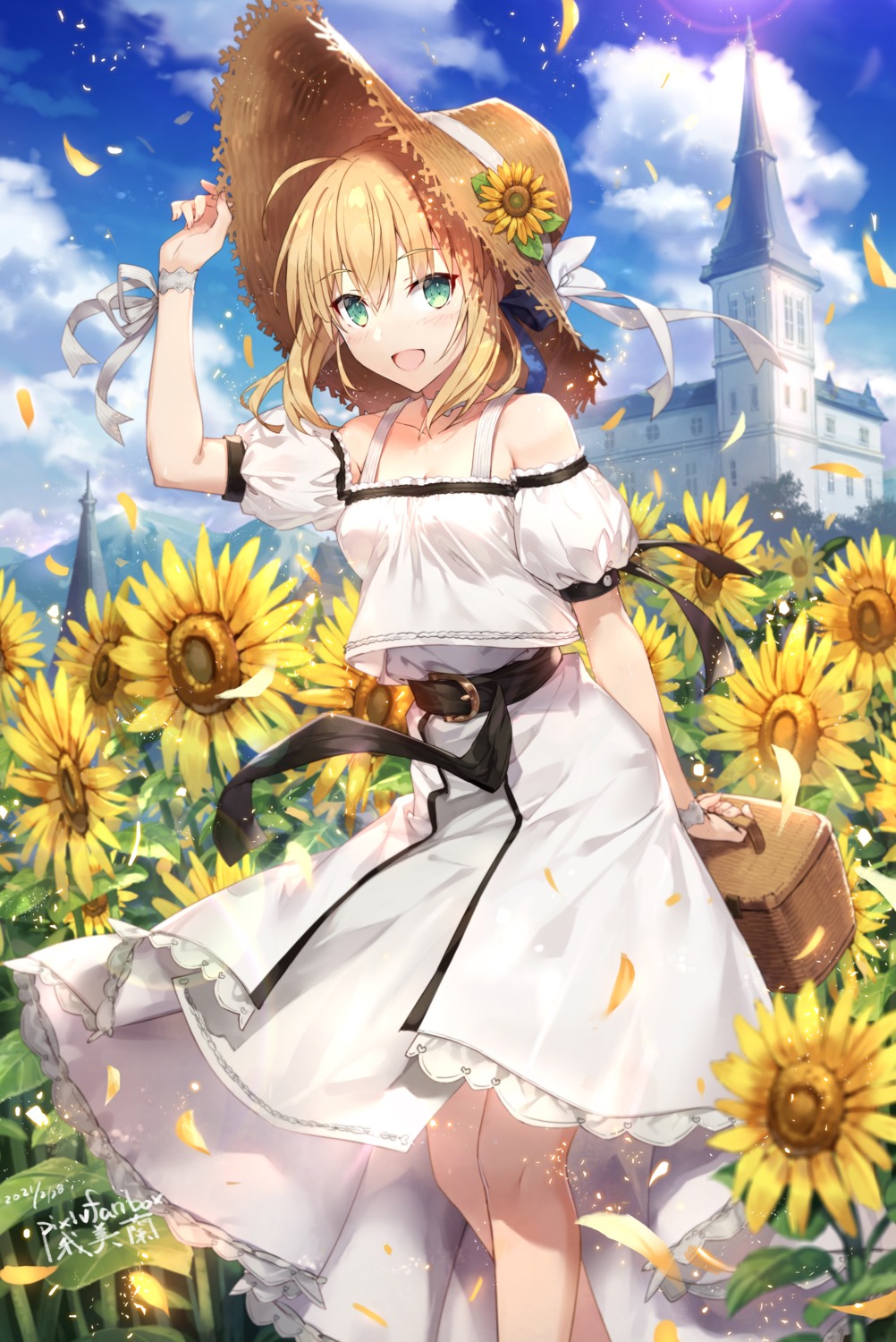 dress fate/grand_order gabiran saber skirt_lift summer_dress