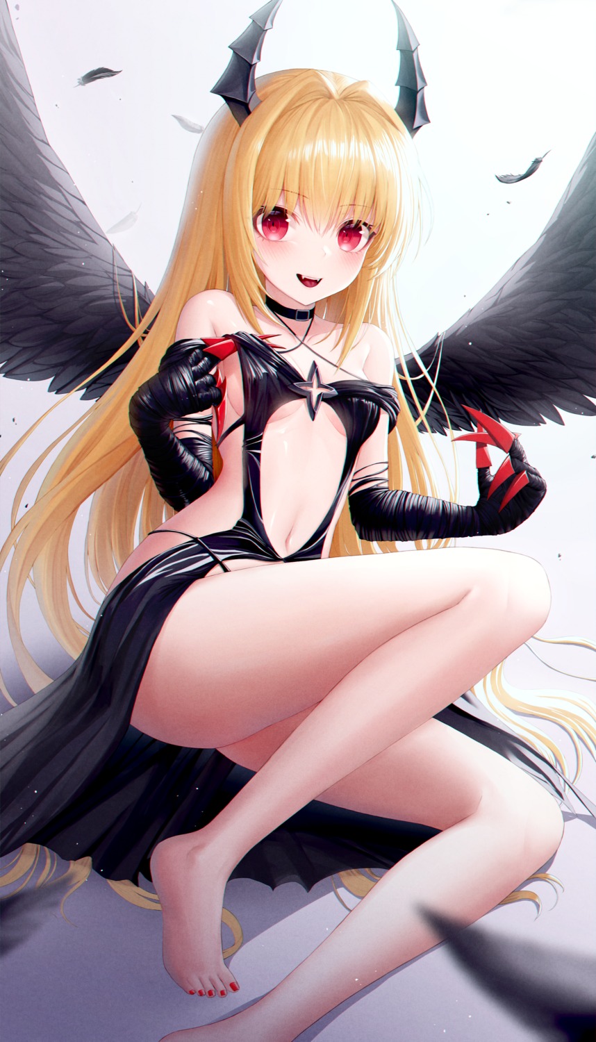 dress golden_darkness horns no_bra pantsu skirt_lift thong to_love_ru to_love_ru_darkness wings yjs0803123