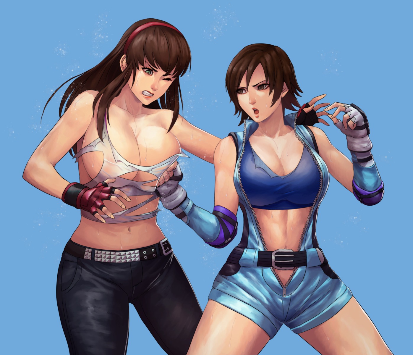 cirenk cleavage crossover dead_or_alive hitomi kazama_asuka no_bra see_through tekken torn_clothes