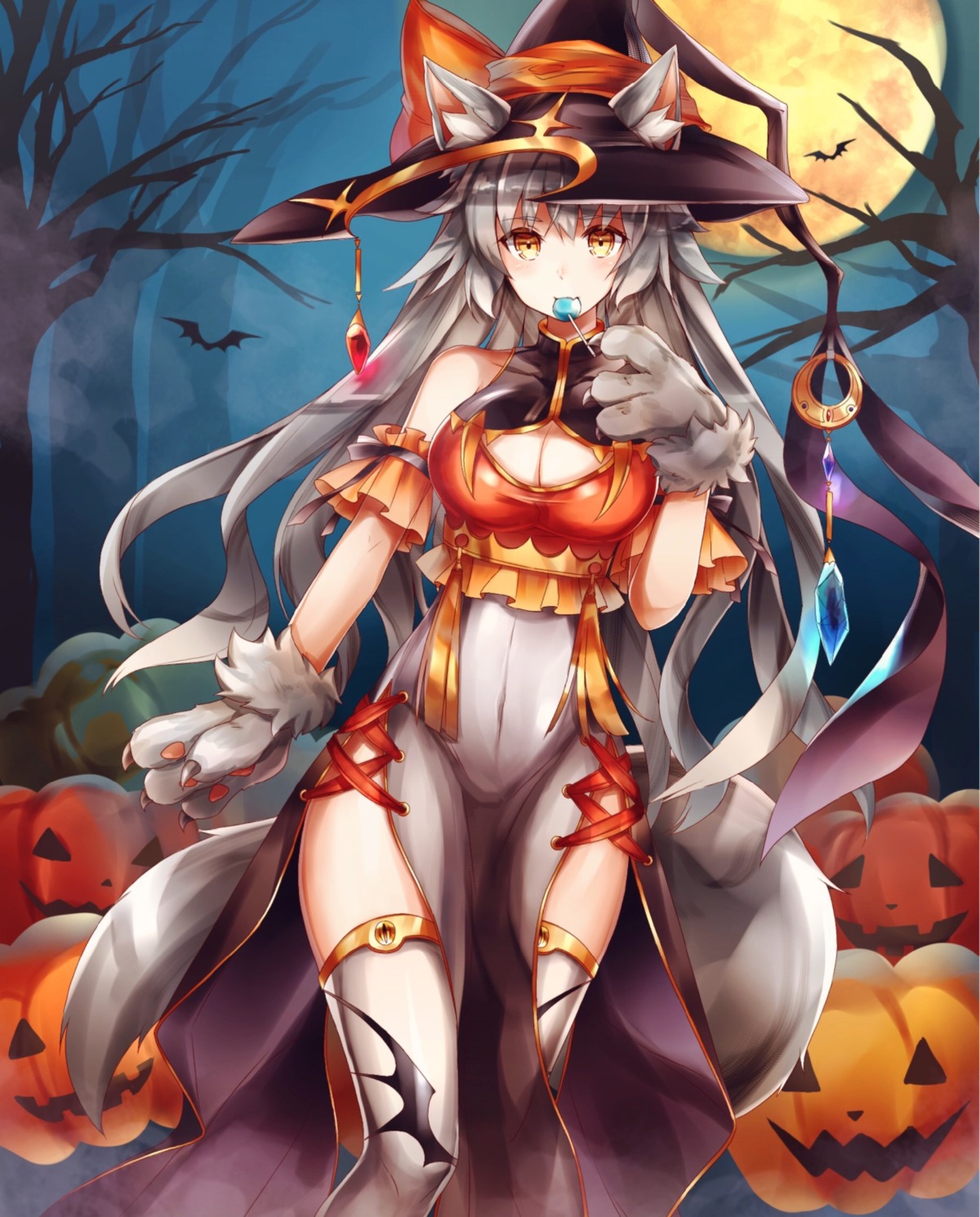 animal_ears cleavage halloween nagomi_(anzu-v_v-s2) tail thighhighs witch