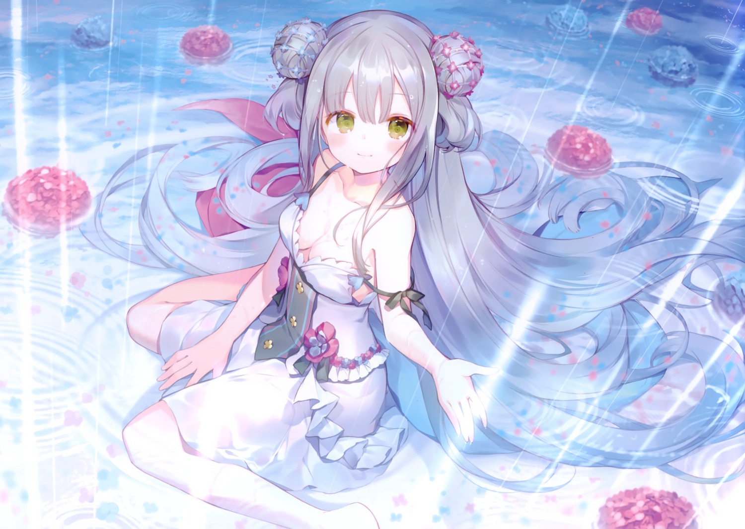 cleavage ibara_riato molamola no_bra wet wet_clothes