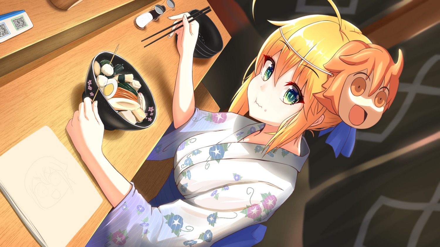 damao_yu fate/grand_order fate/stay_night fujimaru_ritsuka_(female) saber wallpaper yukata