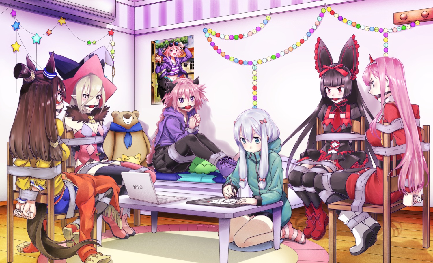 animal_ears astolfo_(fate) bondage cleavage crossover darling_in_the_franxx el_condor_pasa_(umamusume) eromanga-sensei eudetenis fate/grand_order gate:_jieitai_kanochi_nite_kaku_tatakaeri horns izumi_sagiri magilou pantyhose pointy_ears rory_mercury stockings tail tales_of_berseria thighhighs trap uma_musume_pretty_derby uniform zero_two_(darling_in_the_franxx)