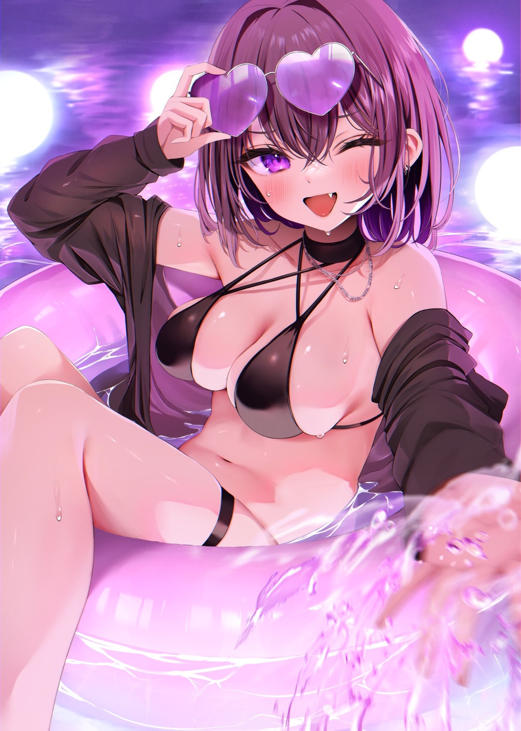 bikini_top garter megane namagome_negi swimsuits wet