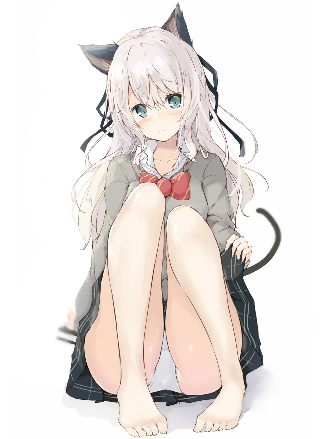 animal_ears arknights feet kusunoki_(gwzx5574) mint_(arknights) nekomimi pantsu seifuku skirt_lift sweater tail