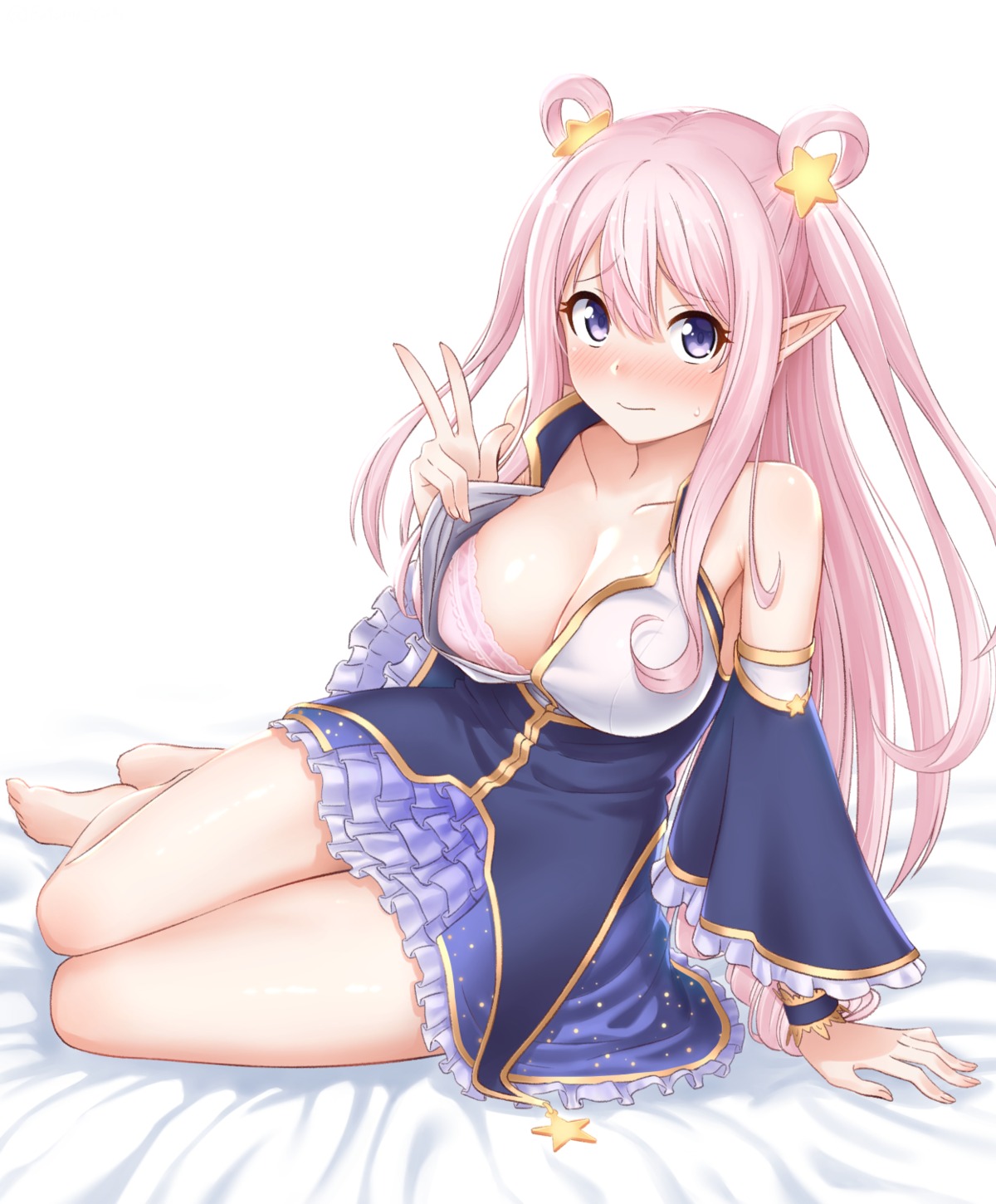 bra cleavage futami_(mg42fw190d) kashiwazaki_hatsune open_shirt pointy_ears princess_connect princess_connect!_re:dive undressing