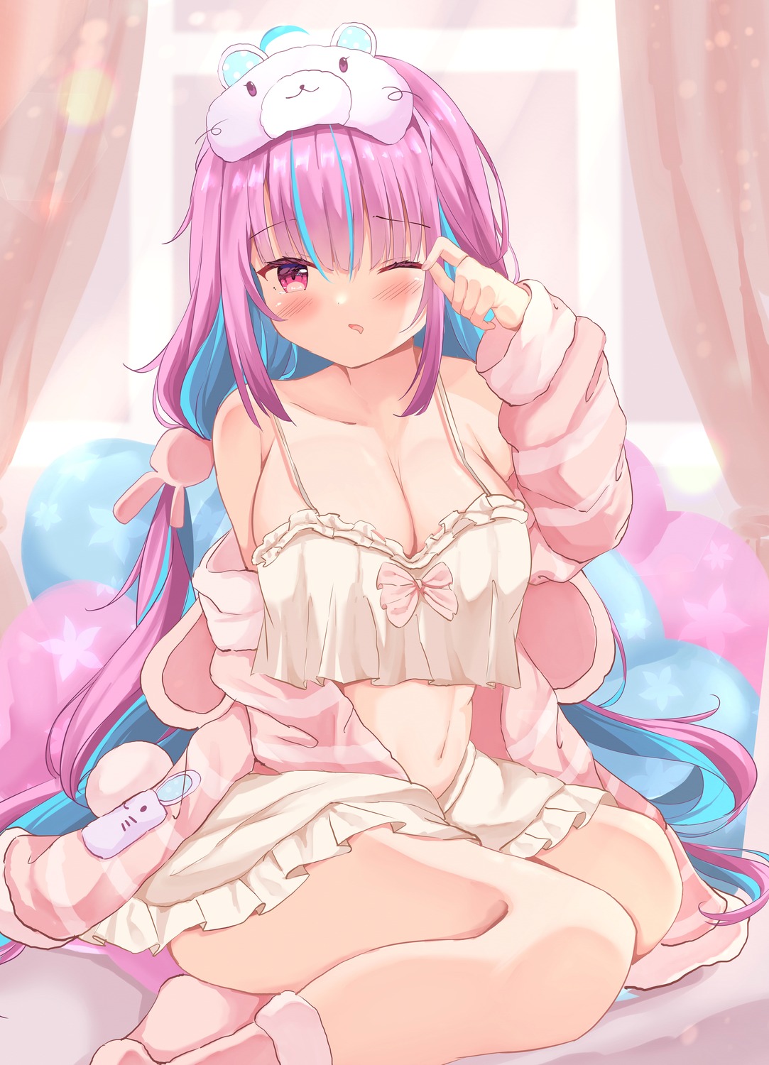 hololive kanti15 lingerie minato_aqua no_bra pajama