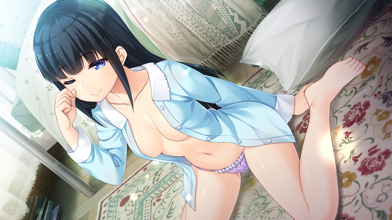 fluorite game_cg missing-x-link_~ten_no_yurikago_togi_no_hana~ mizushiro_yuuri no_bra open_shirt pajama pantsu sky-freedom