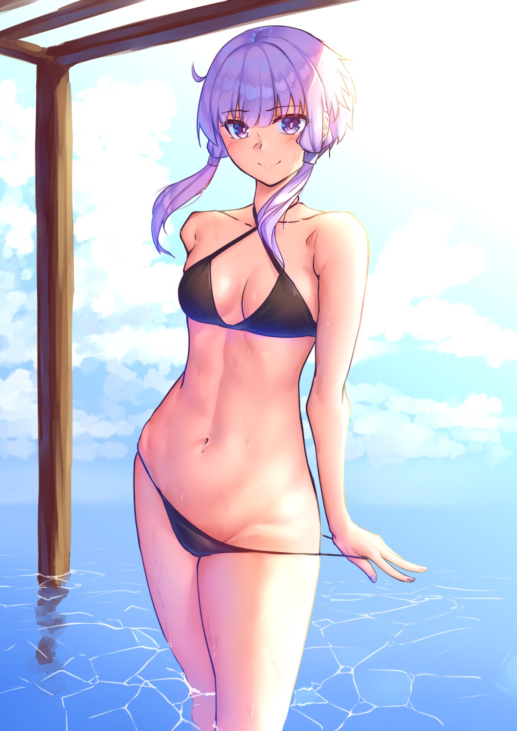 bikini nicchi panty_pull swimsuits undressing voiceroid wet yuzuki_yukari