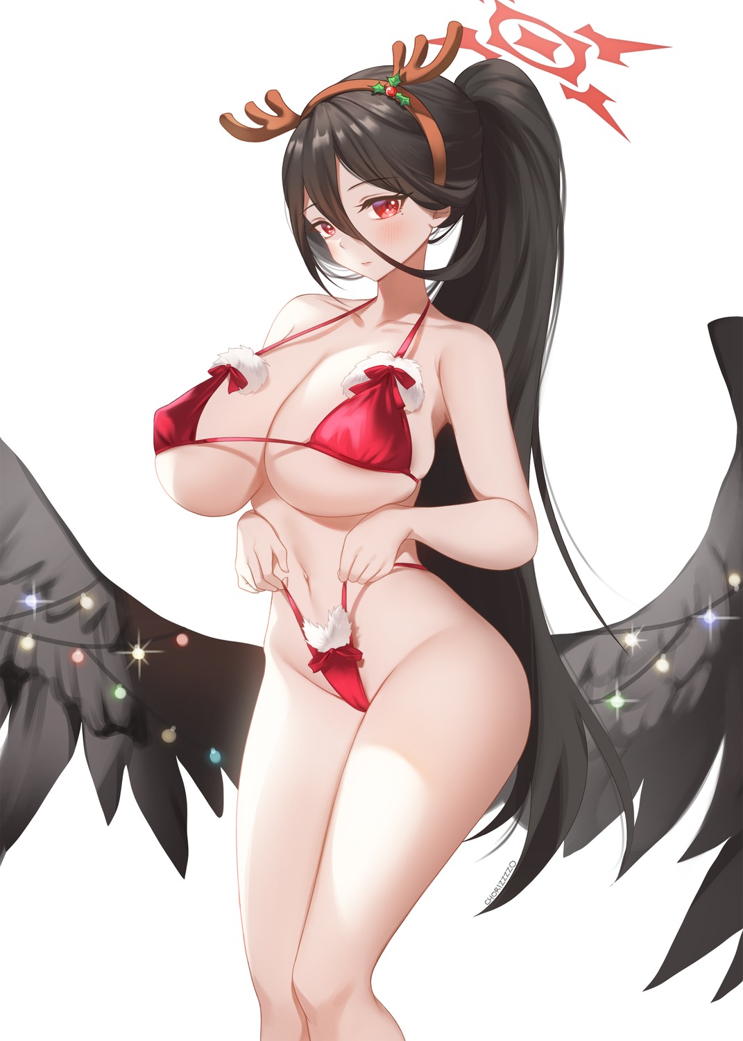 angel blue_archive bra cameltoe christmas erect_nipples hanekawa_hasumi horns pantsu thong wings zzo_(chorizzzzo)