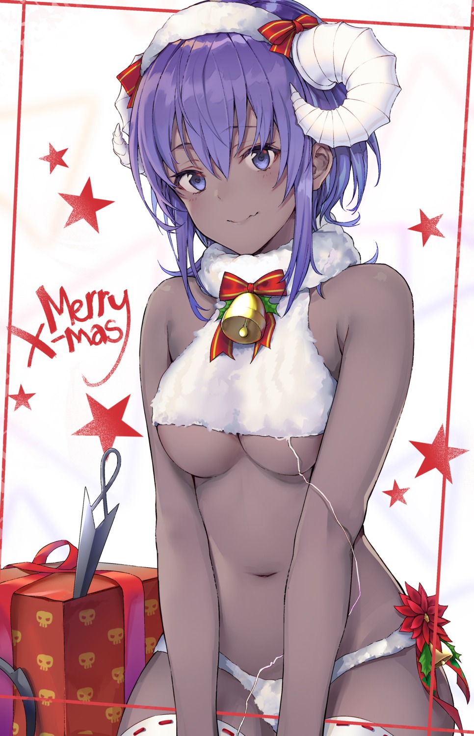 black_cola christmas fate/grand_order hassan_of_serenity_(fate) horns no_bra pantsu thighhighs