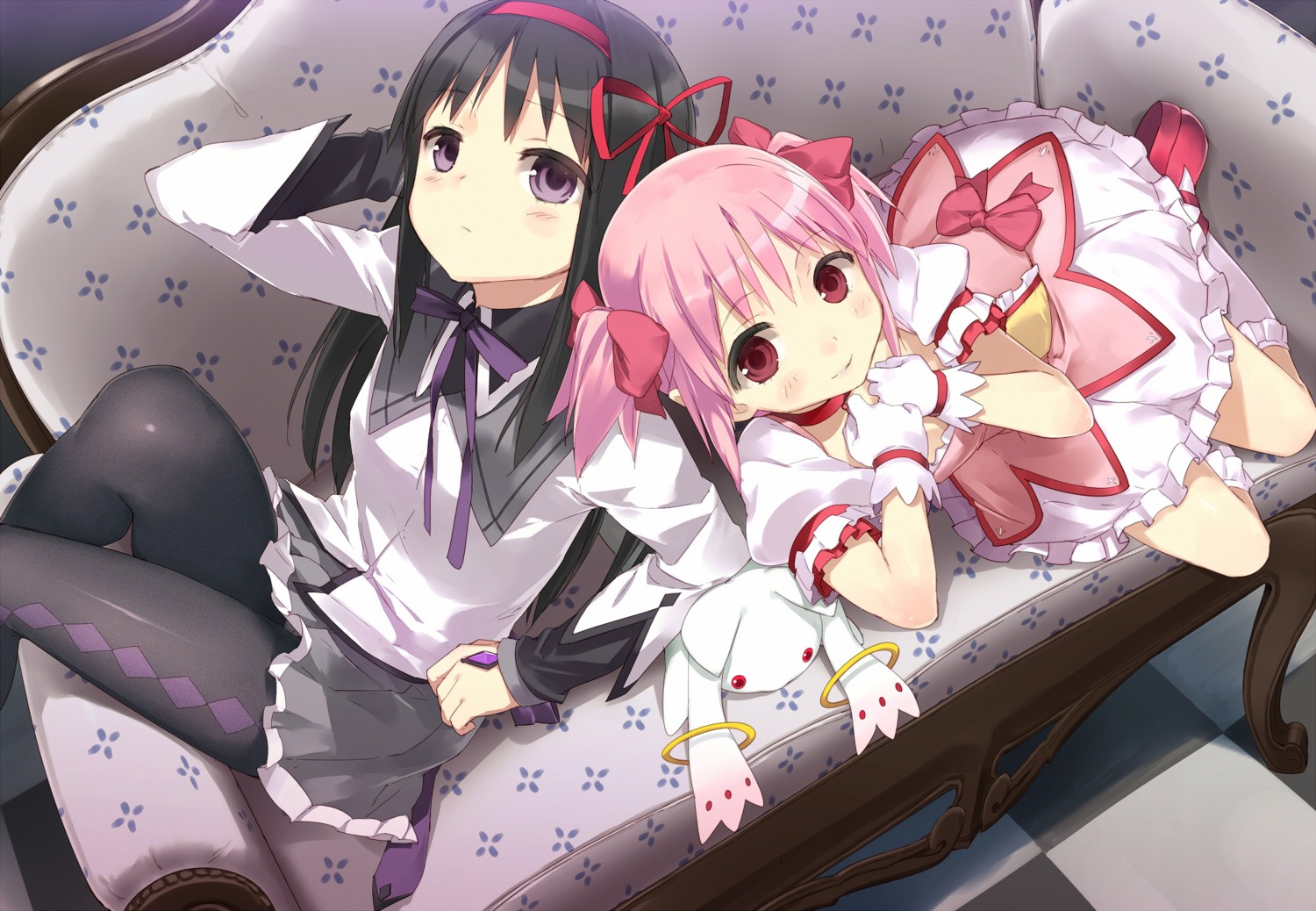 akemi_homura kaname_madoka kyubey pantyhose puella_magi_madoka_magica uni