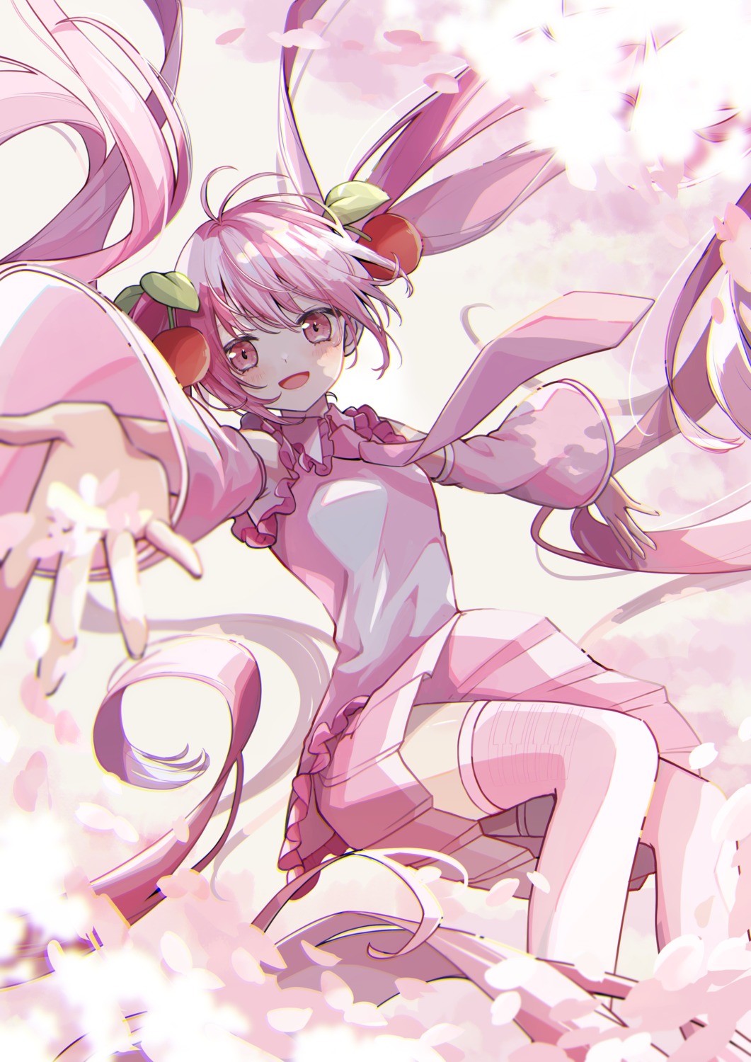 hatsune_miku nagitofuu sakura_miku skirt_lift thighhighs vocaloid