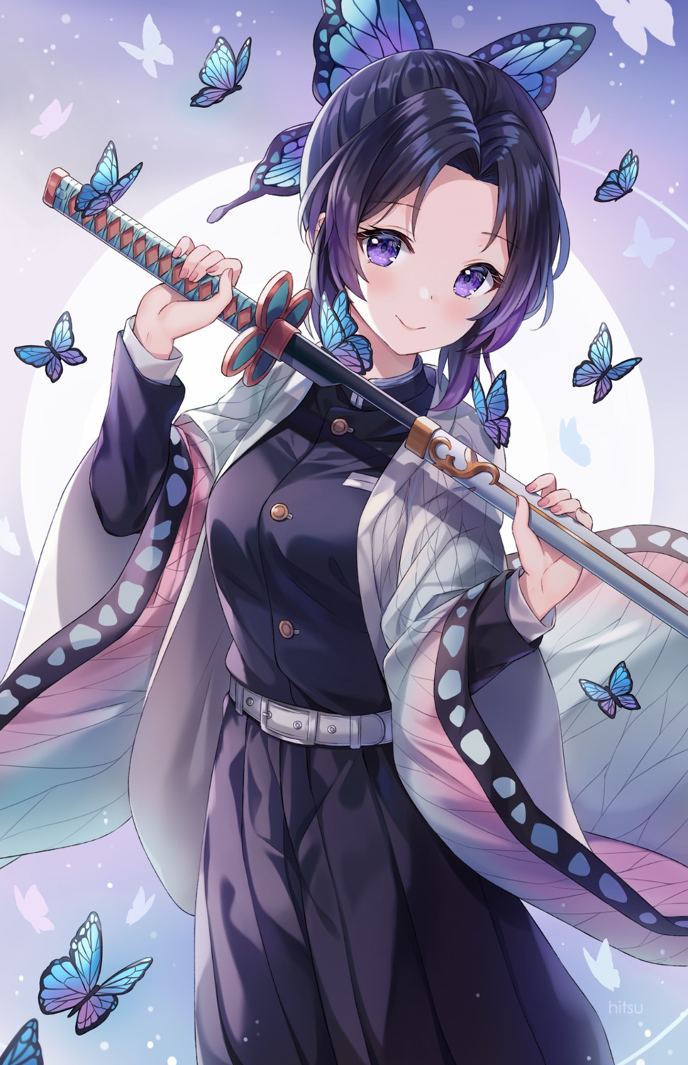 hitsukuya japanese_clothes kimetsu_no_yaiba kochou_shinobu sword uniform