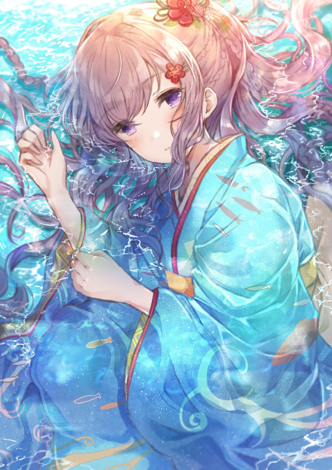 namamake the_idolm@ster the_idolm@ster_shiny_colors wet yukata yuukoku_kiriko