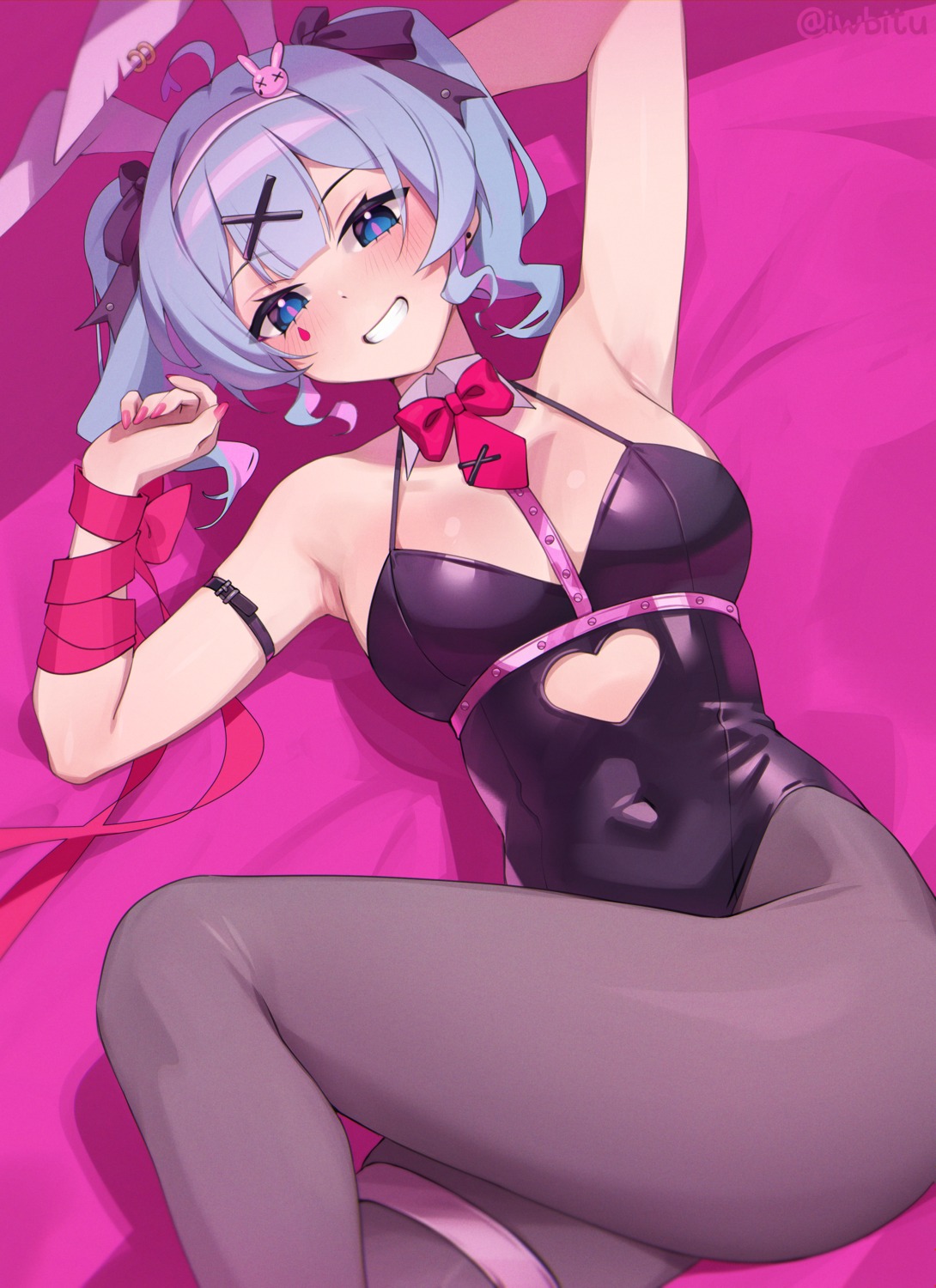 animal_ears bunny_ears bunny_girl hatsune_miku iwbitu-sa no_bra pantyhose rabbit_hole_(vocaloid) tattoo vocaloid