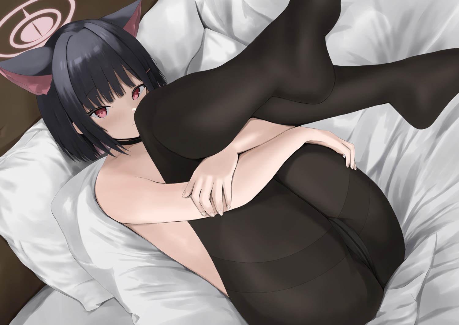 animal_ears blue_archive disuto halo kyouyama_kazusa nekomimi pantsu pantyhose topless