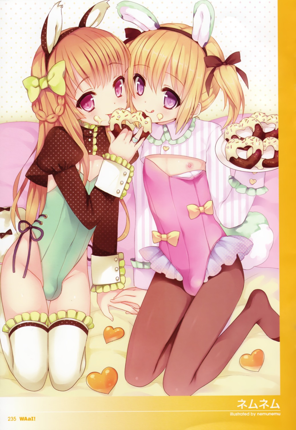 animal_ears bunny_ears nemunemu nipples pantyhose shota trap