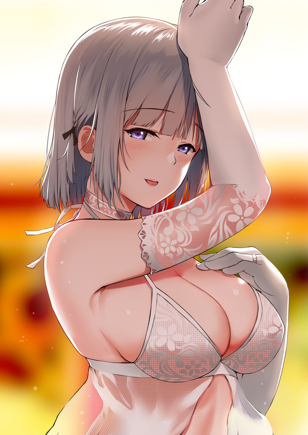 areola bishi_(bishi) bra breast_hold girls_frontline lingerie rpk-16_(girls_frontline) see_through