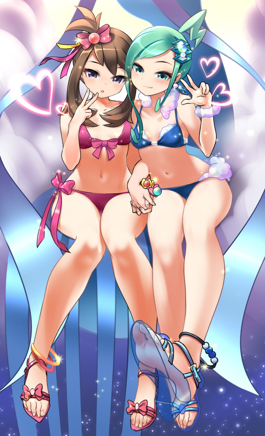 bikini haruka_(pokemon) lucia_(pokemon) pokemon pokemon_oras pokemon_rse see_through swimsuits tm_(hanamakisan) yuri