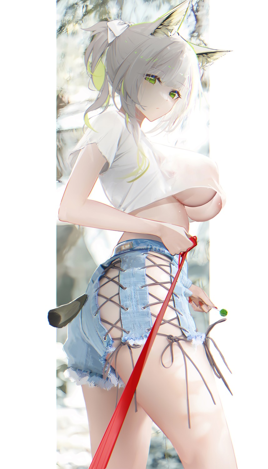 animal_ears areola arknights ass kal'tsit_(arknights) no_bra nopan omone_hokoma_agm see_through tail torn_clothes