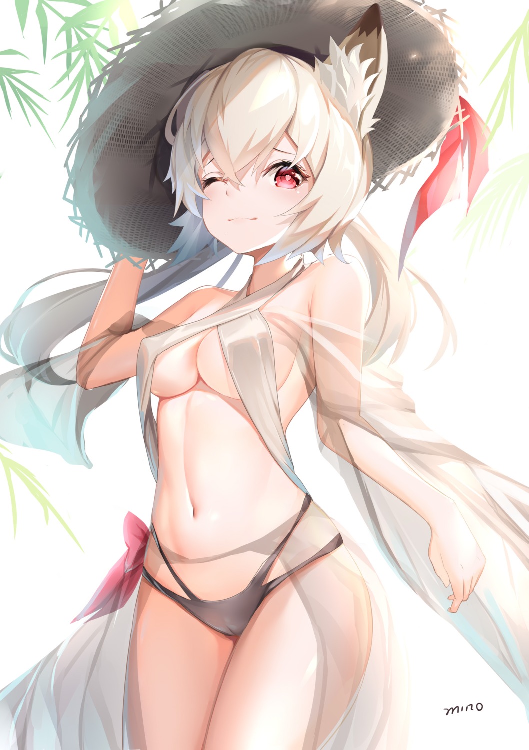 animal_ears bikini cameltoe erect_nipples minoominoomi see_through swimsuits