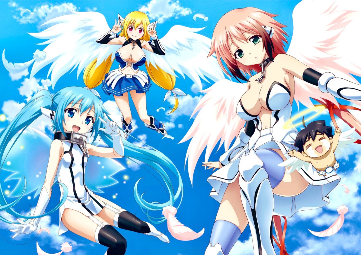 angel armor astraea dress ikaros no_bra nymph sakurai_tomoki skirt_lift sora_no_otoshimono stockings thighhighs watanabe_yoshihiro wings