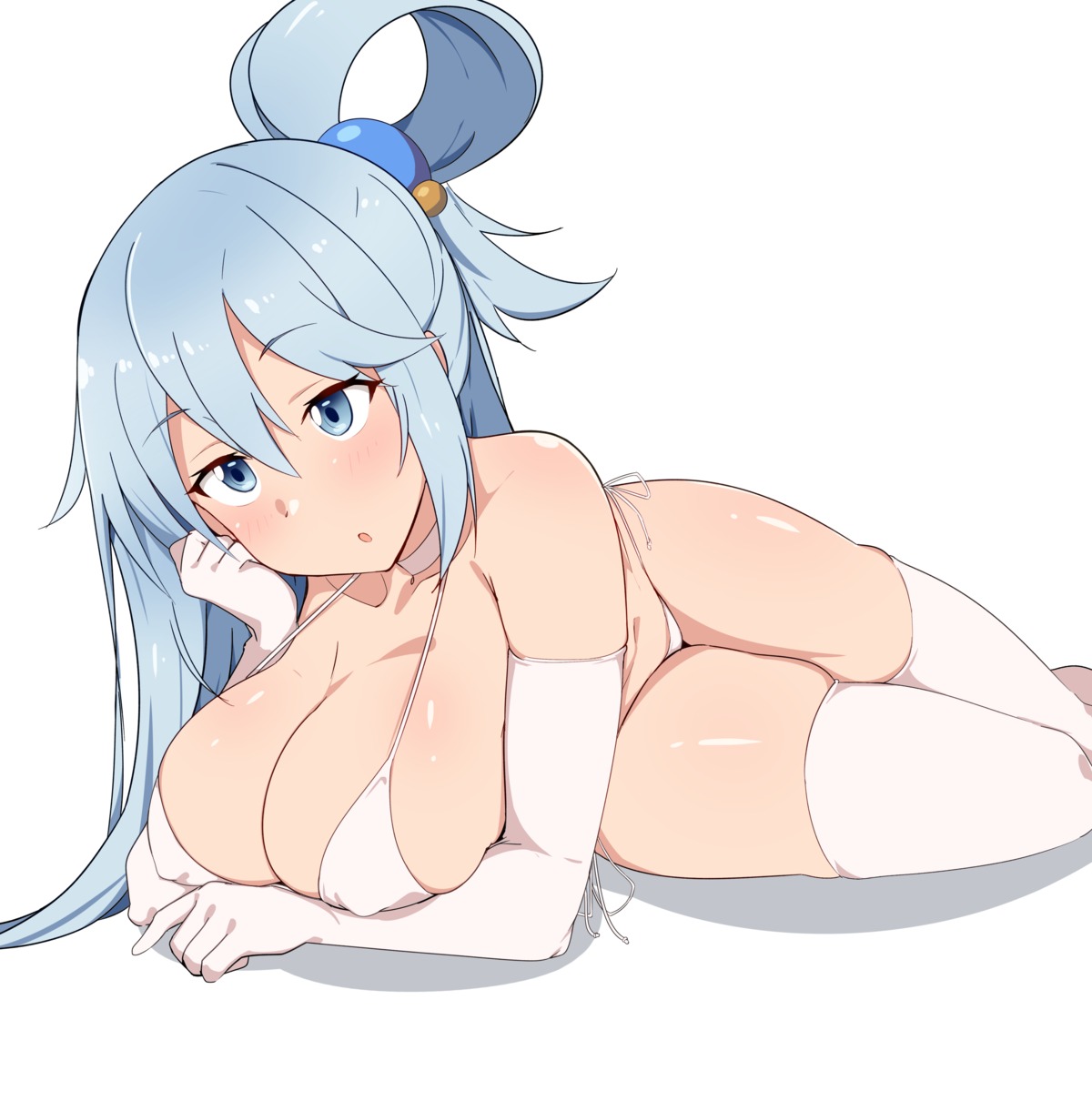 aqua_(konosuba) bikini erect_nipples kono_subarashii_sekai_ni_shukufuku_wo! seihekiog swimsuits thighhighs