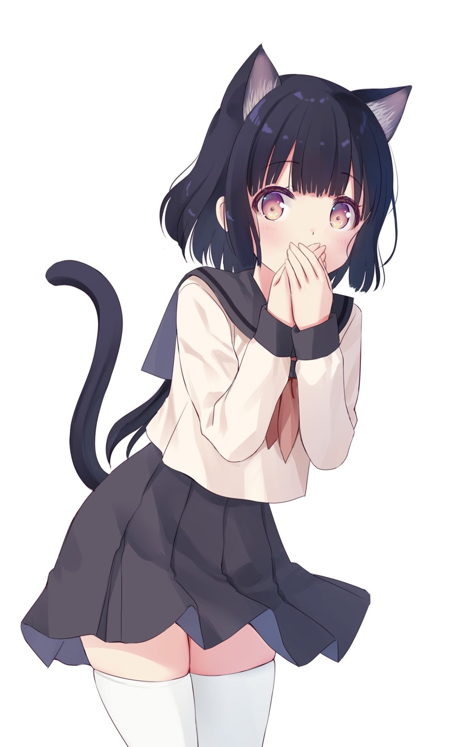 animal_ears na-ga nekomimi seifuku skirt_lift tail thighhighs