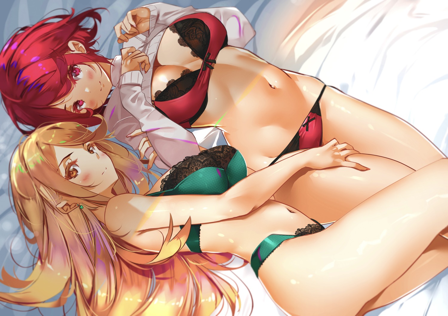 bra cleavage hikari_(xenoblade_2) homura_(xenoblade_2) lingerie pantsu sweater sydus xenoblade xenoblade_chronicles_2