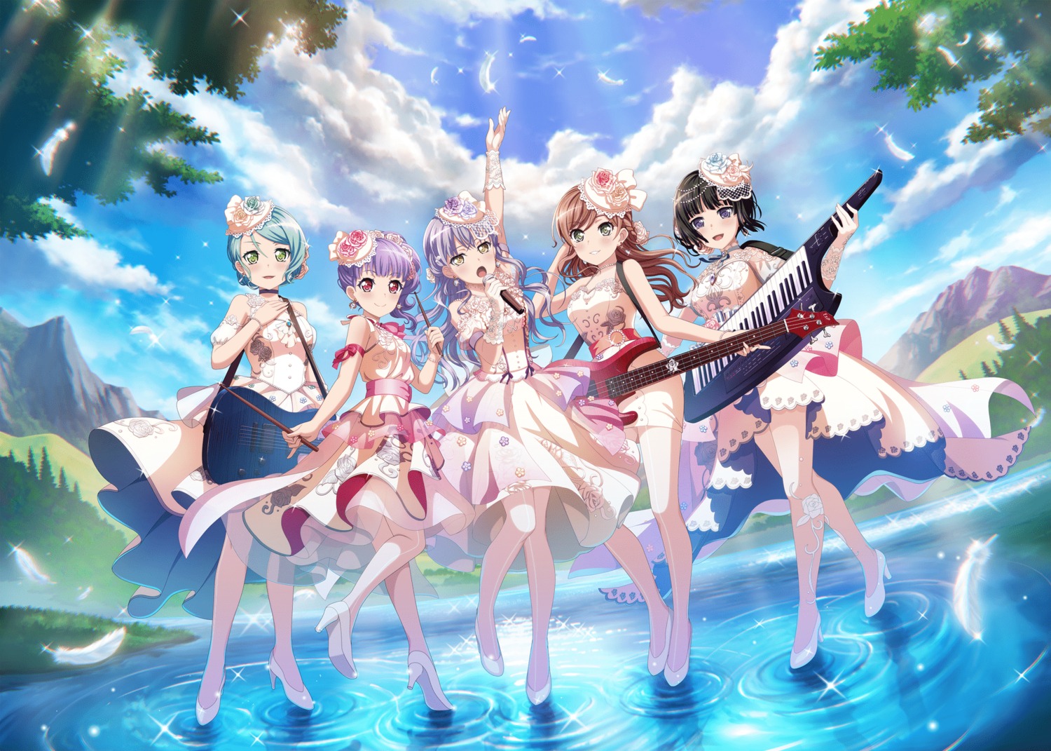 bang_dream! dress guitar heels hikawa_sayo imai_lisa minato_yukina pantyhose shirokane_rinko tagme udagawa_ako wet